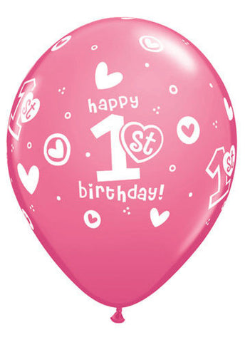 1st Birthday Girl Balloons 1 each