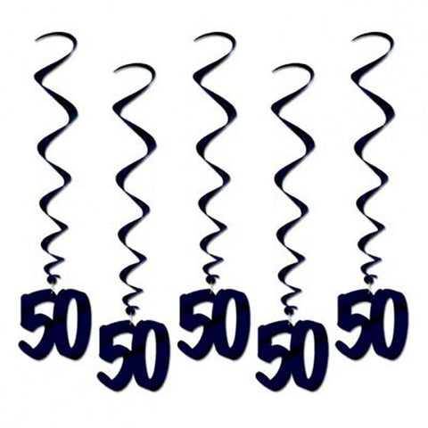 50th Birthday Party Supplies 5 Pk Black Hanging swirl
