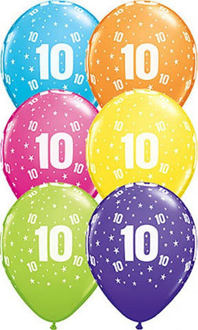 Age 10 Stars Printed Balloons 6 Pack