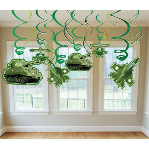 Army Camouflage Hanging Swirl Decorations 12pk