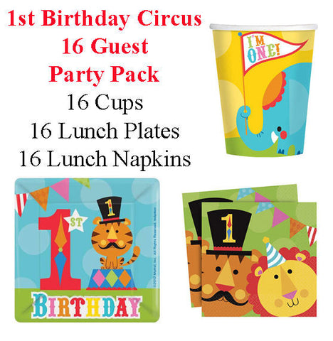 Circus 1st Birthday Party Pack 16 Guests