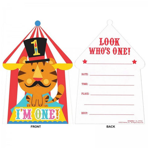Circus 1st Birthday Invites 8 pack