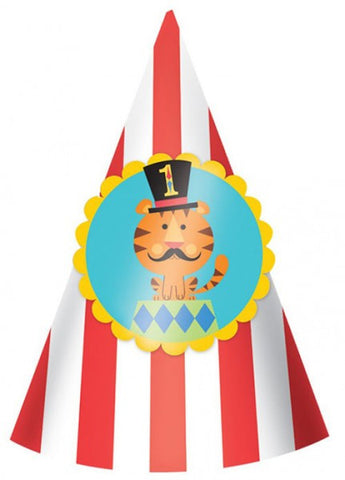 Circus 1st Birthday Party Hats 8 Pack