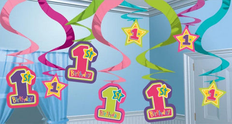 1st Birthday Boy Girls Onderful Hanging Swirls 15 pack
